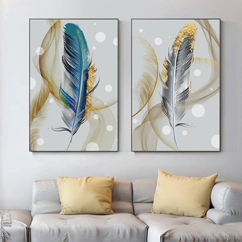

Abstract Gold Foil Feather Canvas Paintings Nordic Wall Art Posters and Prints Modern Living Room Bedroom Decoration Pictures