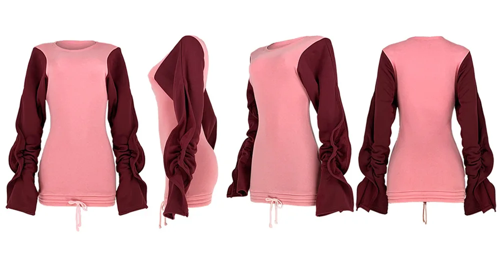 

Stringy Selvedge Long Sleeve Bodycon Mini Dress Hollow Out Velvet Hit Color Patchwork Drawstring Women Club Sexy Autumn Dress