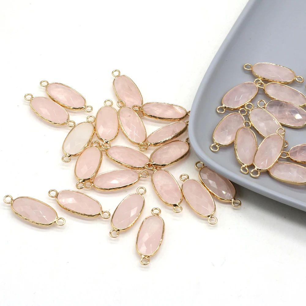 

Hot Sale 4PCS Natural Semi-precious Stone Rose Quartz Oval Connector Pendant Making DIY Necklace Bracelet Accessory Jewelry Gift