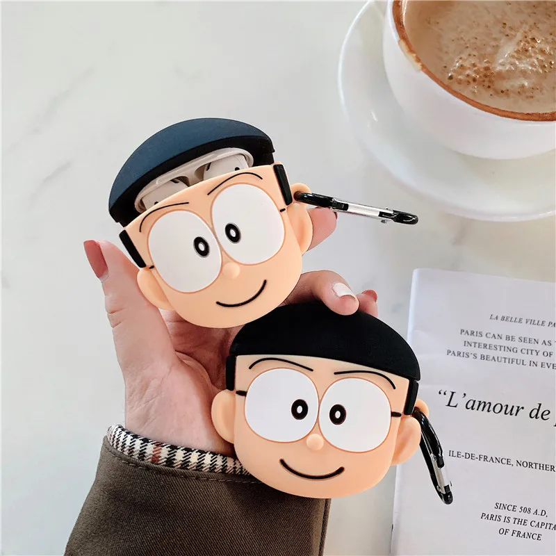 

For AirPods 1 2 Case 3D Nobita Nobi Anime Soft Silicone Wireless Earphone Cases For Apple Airpods Case Cute Cover Funda Keychain