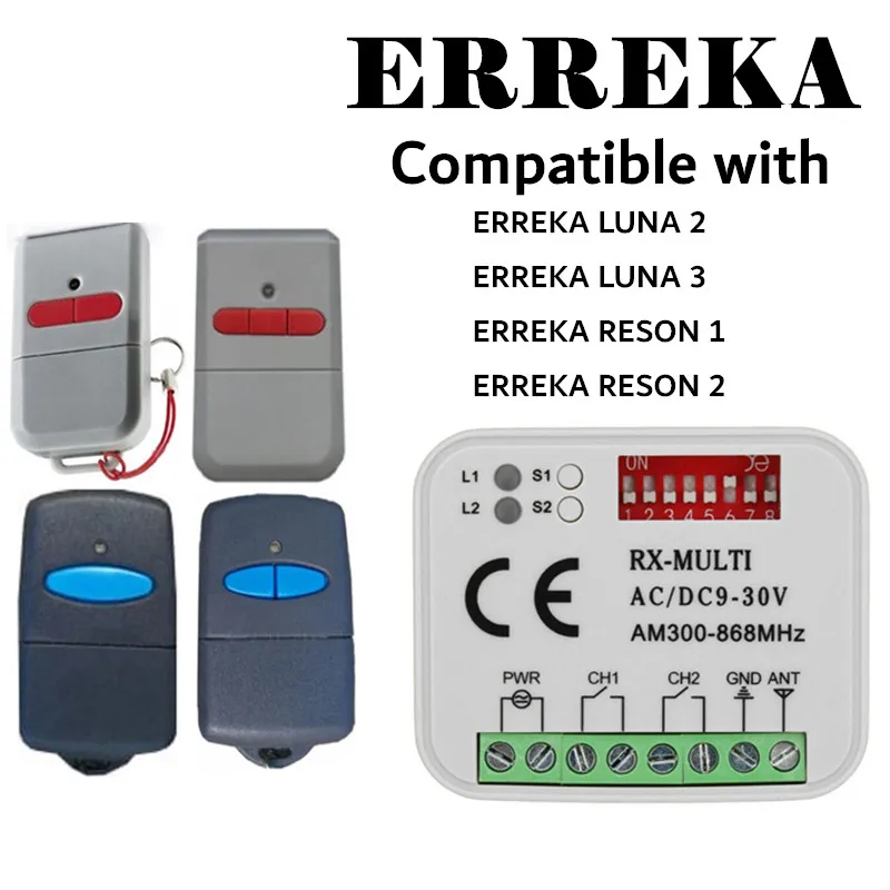 ERREKA LUNA2 LUNA3 RESON1 RESON2 433.92mhz remote control garage door opener gate Control fixed code receiver | Безопасность и