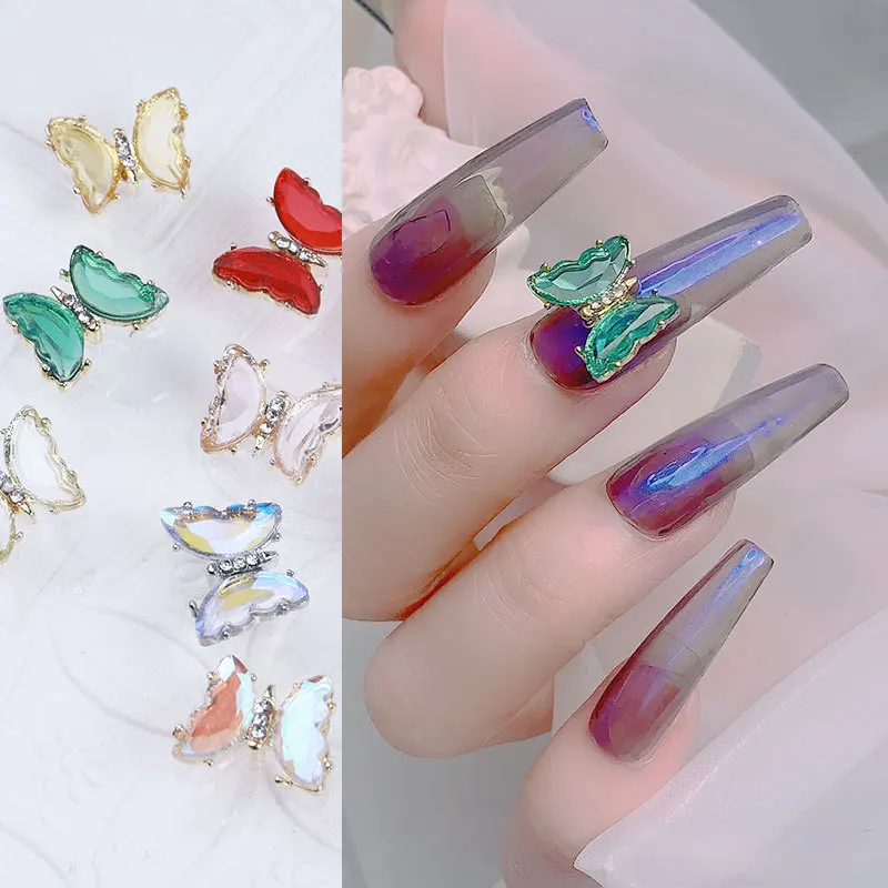 

Symphony Crystal Butterfly Nail Art Accessories Ice-through Stereo Aurora Alloy Nail Art Decorations DIY Creativity Manicure