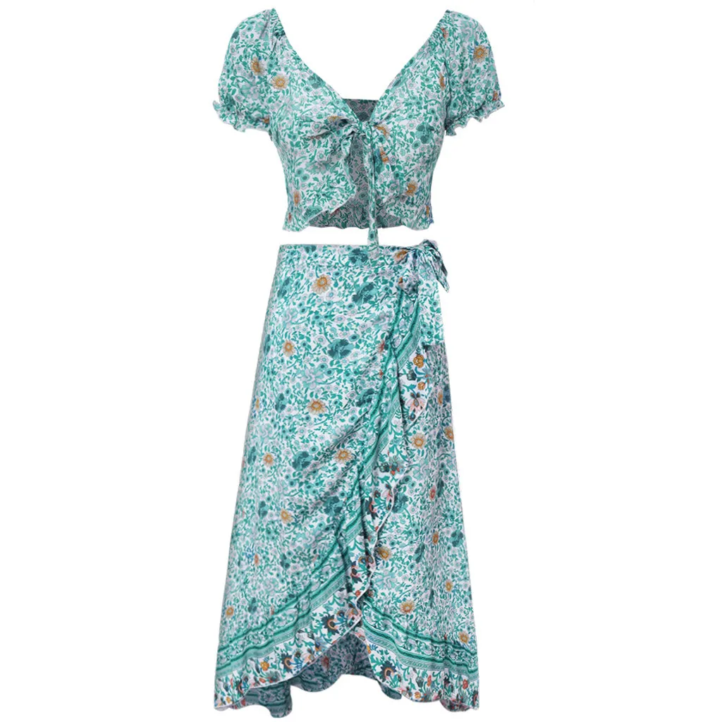 Женское богемное платье Womail с цветочным принтом V-образным вырезом и пышными