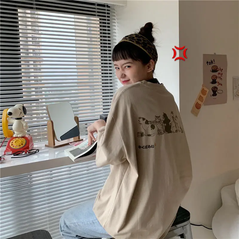 Футболка с короткими рукавами и принтом японского кота женская летняя новый