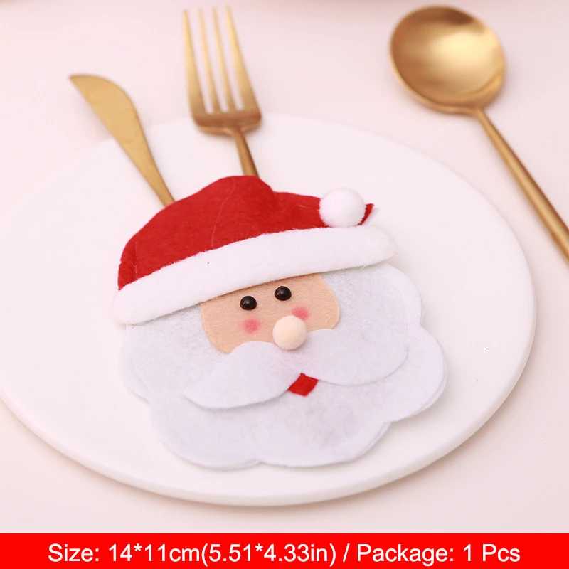 Round Face Santa Санта олень Рождество год карманная вилка крышка ножа держатель столовых приборов сумка для дома вечерние украшения стола - Цвет: Round Face Santa