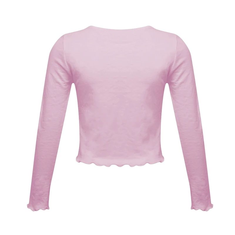 Свитер женский трикотажный розовый белый с круглым вырезом и рюшами | Женская