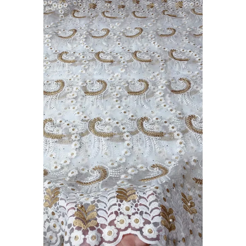 

2021 New Red African Lace Fabric Embroidered Nigerian Guipure for Wedding High Quality French Tulle Lace Fabric with Beads 5yard