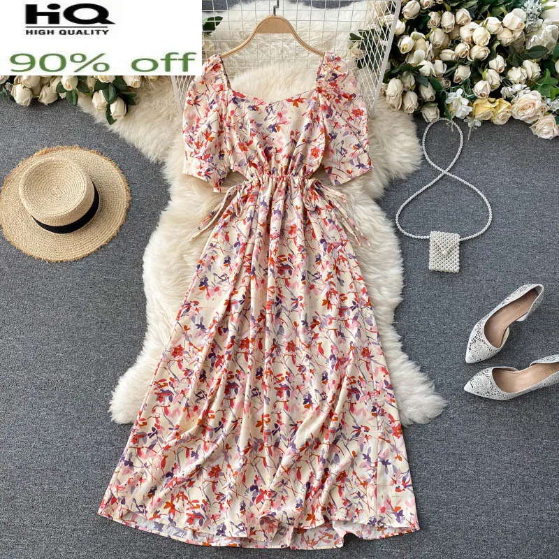 

Summer Dress 2022 Elegant Beach Dresses for Women Short Sleeve Dress Female Floral Korean Fashion Vestido De Mujer Pph4321