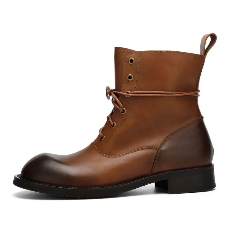 Ботильоны мужские из натуральной воловьей кожи на шнуровке с высоким берцем |
