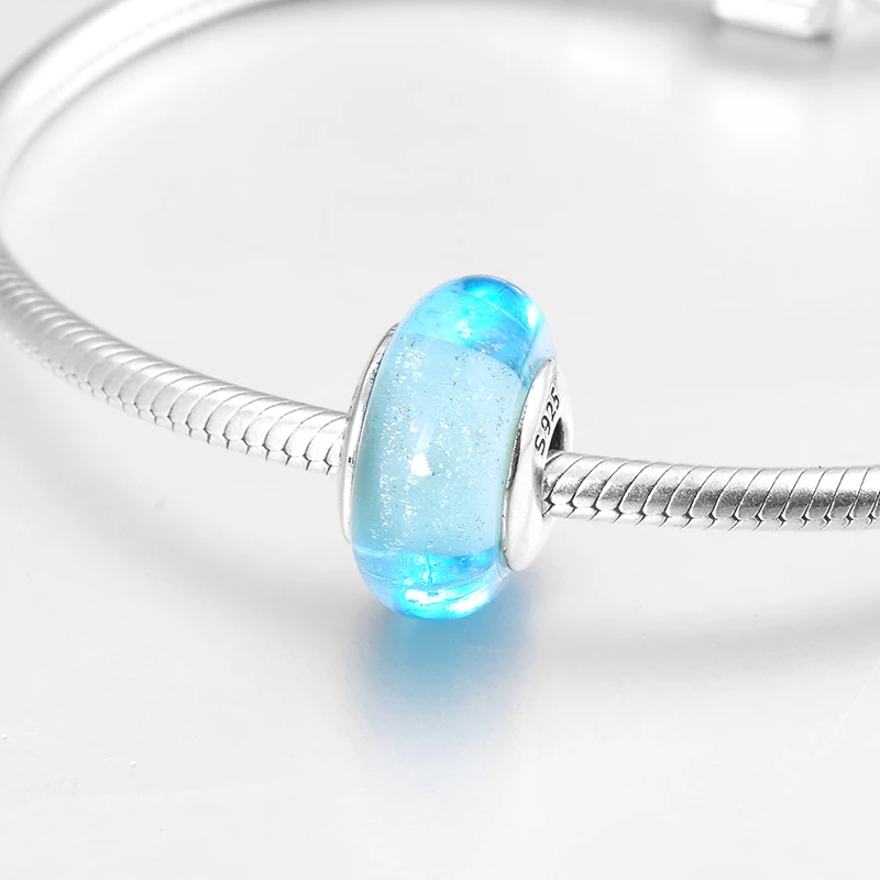 925 пробы серебряные небесно-голубые круглые изысканные муранские стеклянные