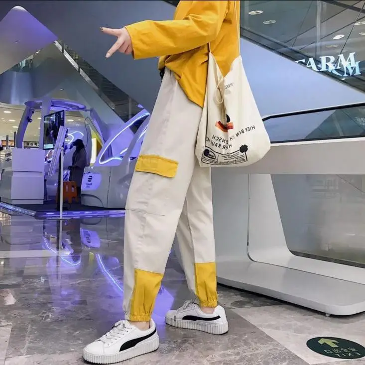 Весна 2019 Модные женские камуфляжные брюки карго Высокая талия штаны Свободные