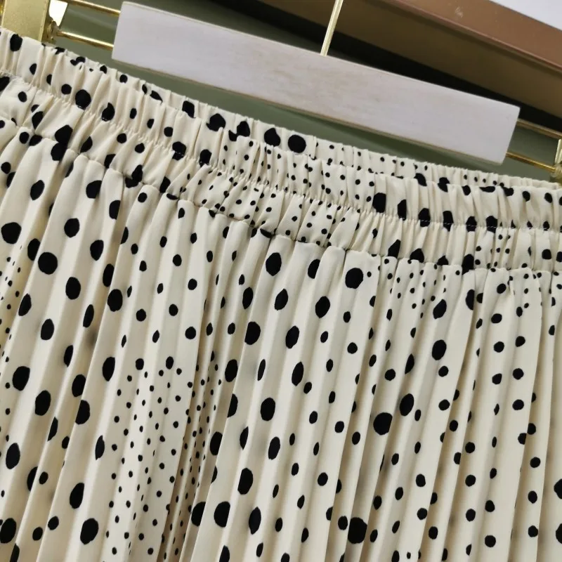 

Jastie Nice Bohemian Style Polka Dot Print Pleated Skirt Casual Elastic Waist A-Line Autumn Women Skirts Elegant Femme faldas