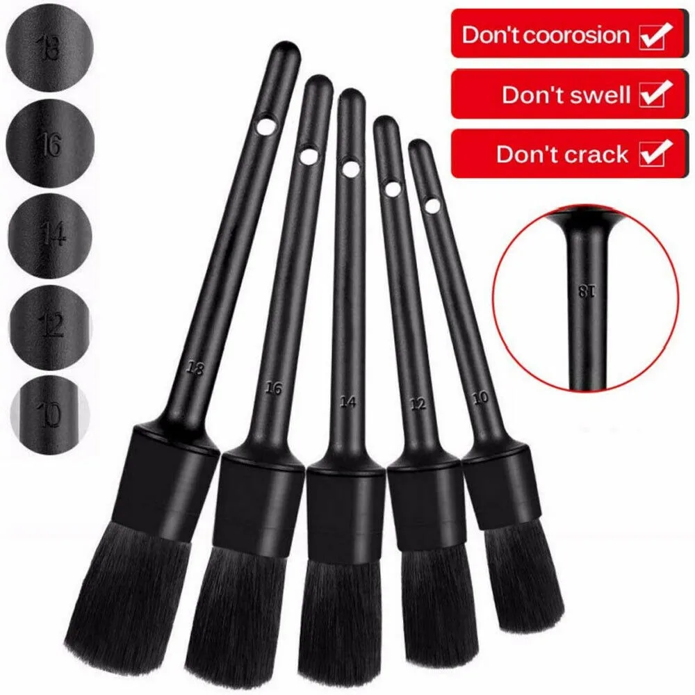

Seat Crevices Car Clean Brush Soft Tool 5Pcs Boar Hair Bristles Cleaning