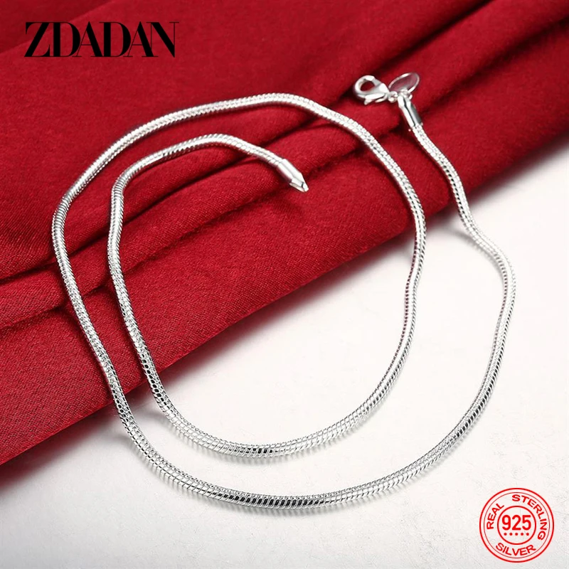 

ZDADAN 925 Sterling Silver 2MM Snake Chain Necklace For Men Women Fashion Jewelry Party Gift