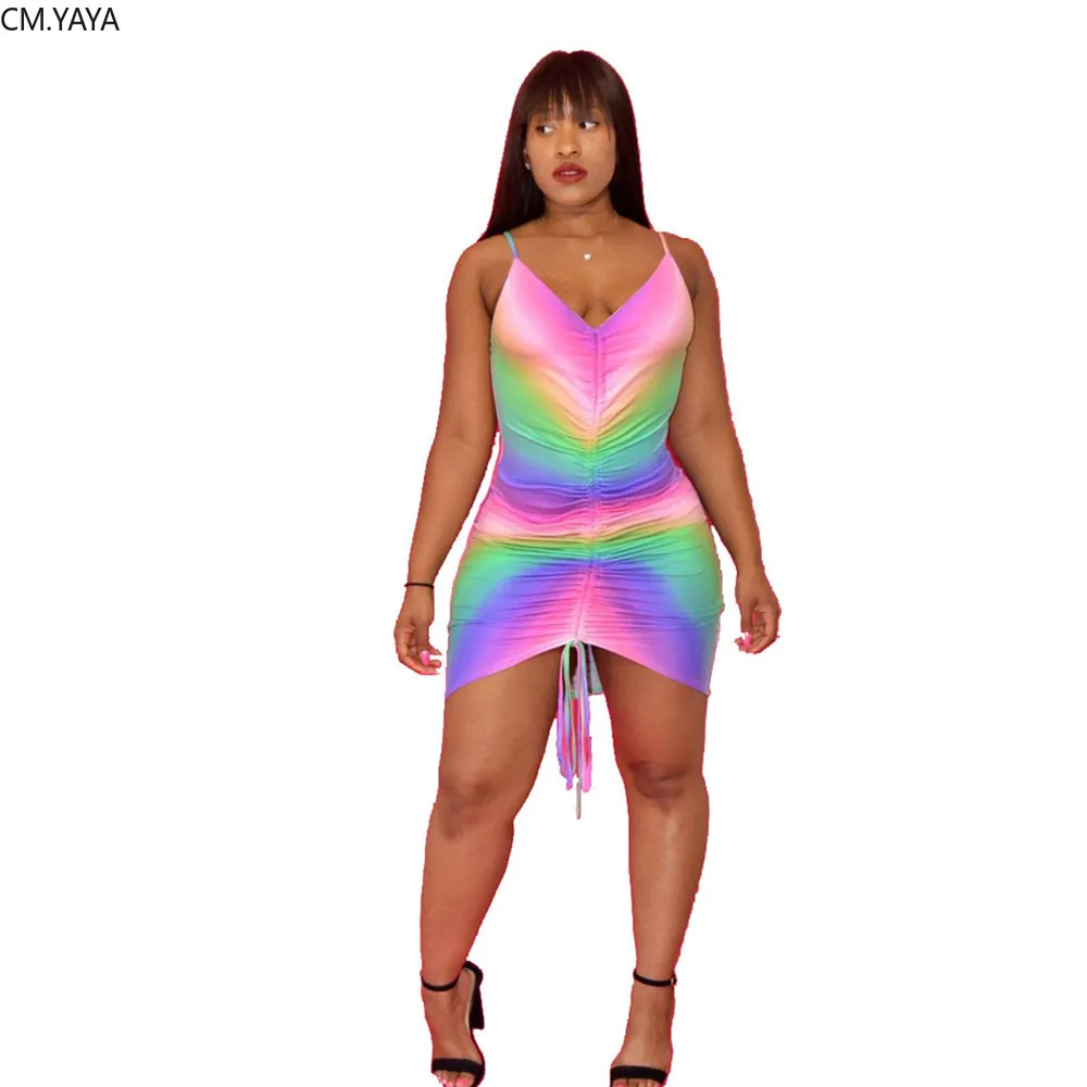 Женское облегающее платье миди без рукавов на бретелях спагетти с радужным