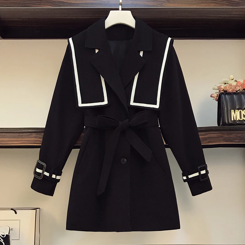 Женский плащ-Тренч размера плюс блейзер с отворотом длинный рукав свободная