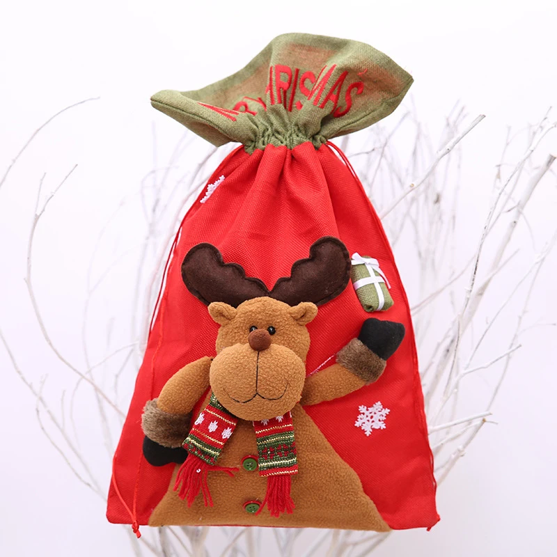 

Christmas Wrapping Gift Bag Durable Cute Special Drawstring Bag for Christmas Party Supplies PI669