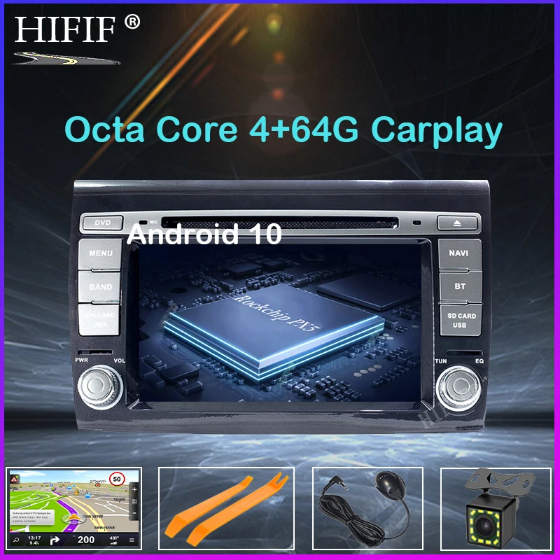 Автомобильный мультимедийный плеер IPS DSP 2 Din Android 10 для Fiat/Bravo 2007 2008 2009 2010 2011 2012