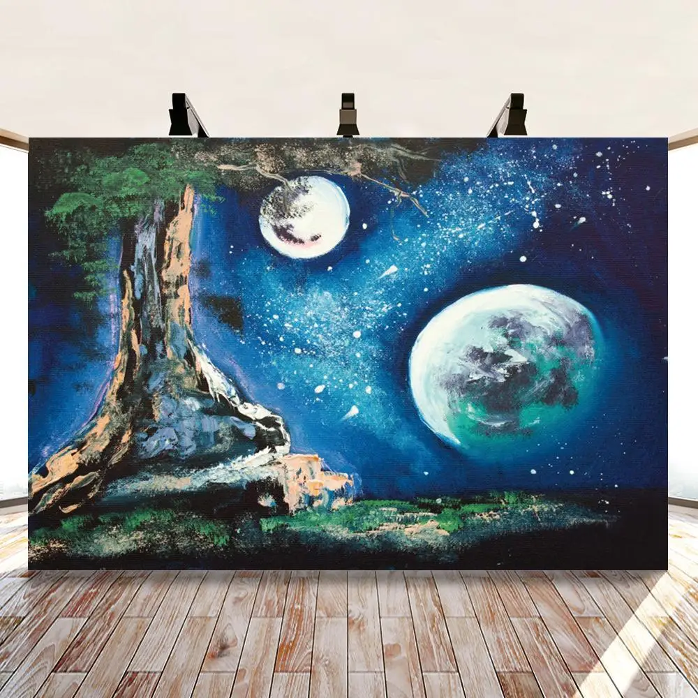 Виниловый фон для фотосъемки с изображением мечтательной полнолунной ночи
