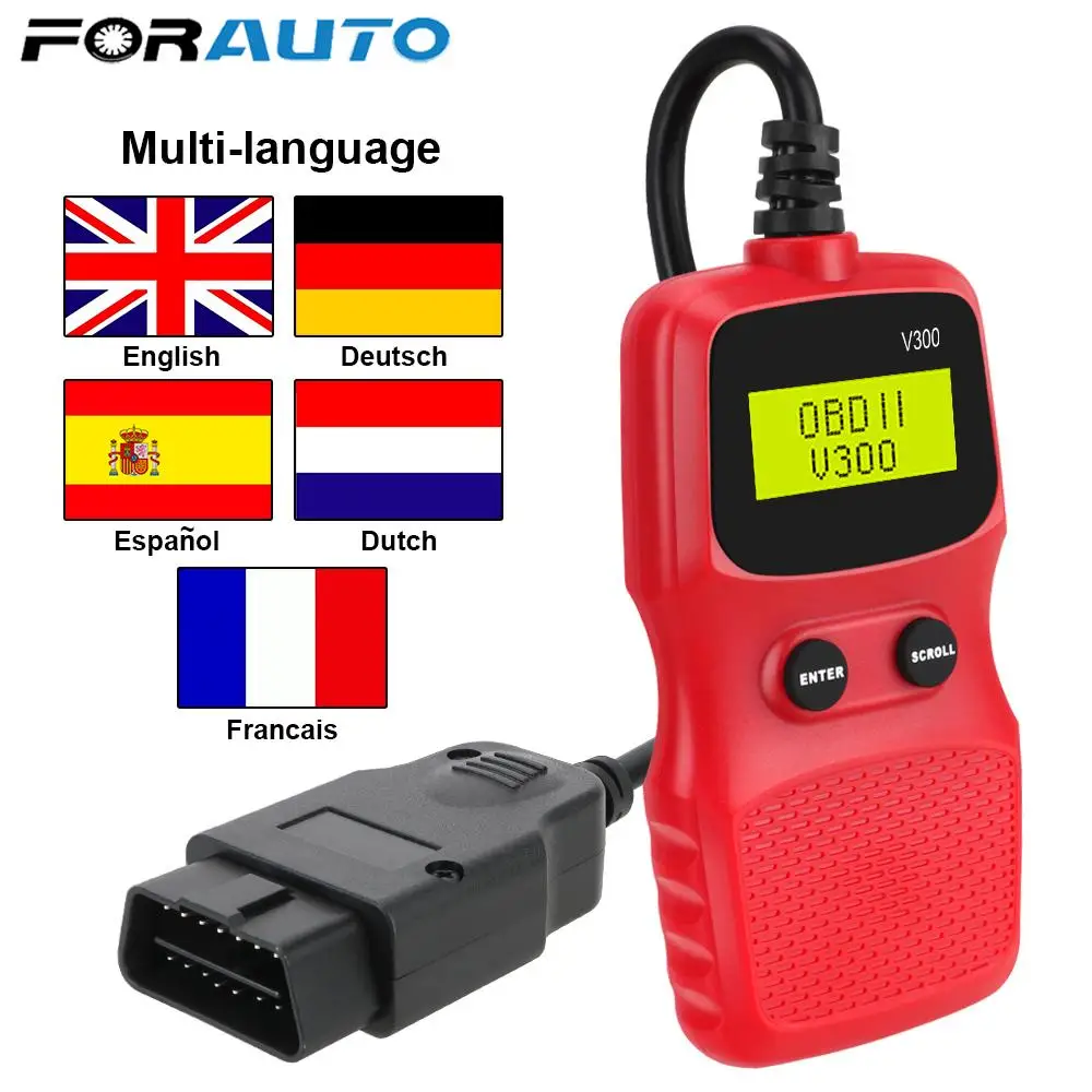 

Автомобильный диагностический инструмент, цифровой дисплей, подключи и работай V300, Ручной OBD2 считыватель кодов OBD 2, сканер OBDII ELM 327