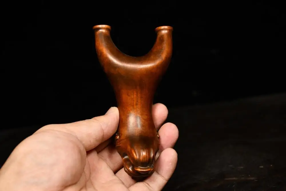 

Home Decor 5" China Collection Old Boxwood Lion head statue Carving lion head slingshot wood carving Play purpose