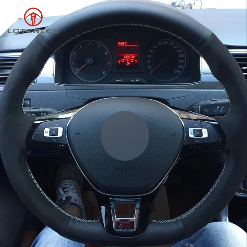 LQTENLEO черный натуральная кожа замша DIY чехол рулевого колеса автомобиля для Volkswagen