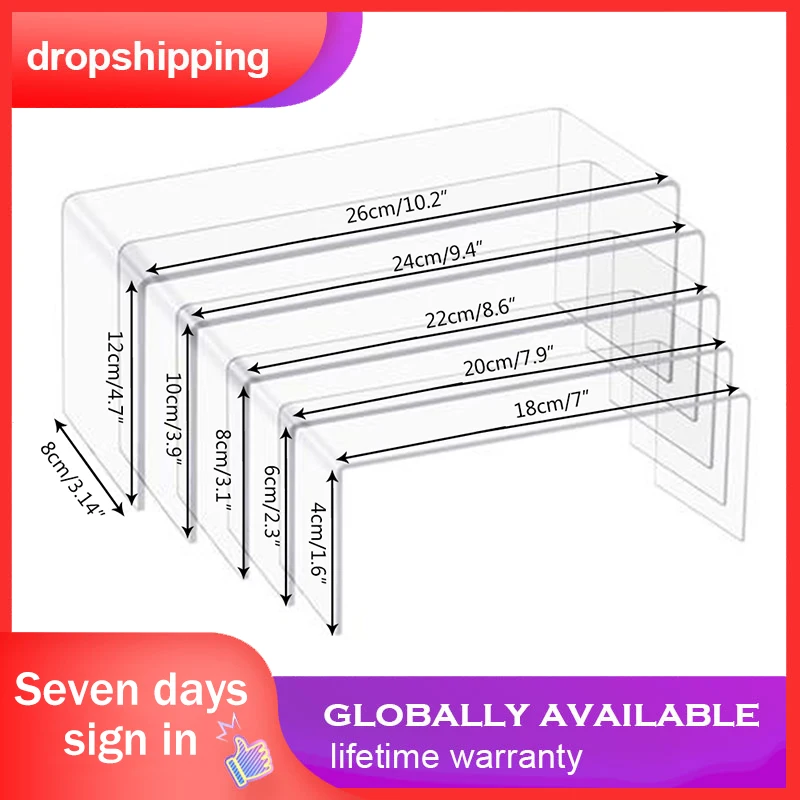 

5pcs 18*4*8 26*12*8cm Acrylic Display Stand Jewelry Showcase Storage Rack Shelf Holder органайзер органайзер для косметии полка