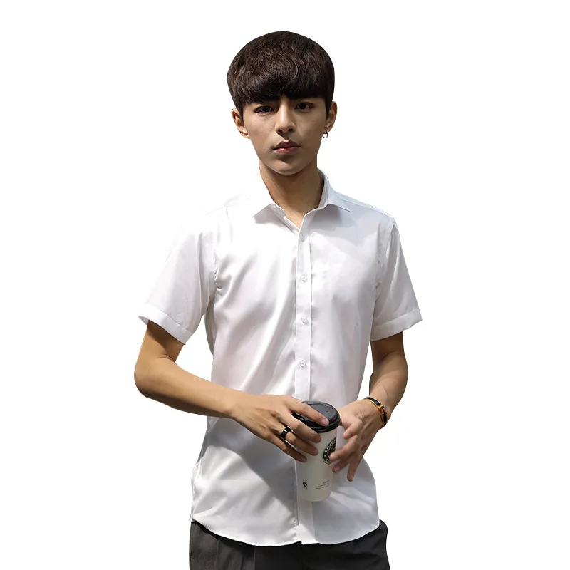 

British fashion comfortable simple solid color Summer Shirt Youth White men's Short Sleeve Shirt Top c5i3s5po