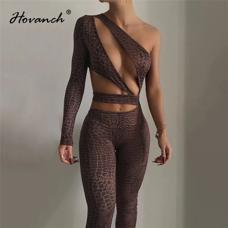 

Однотонное сексуальное боди Hovanch на одно плечо со змеиным вырезом и высокой талией, зима 2021, модное и праздничное веселье