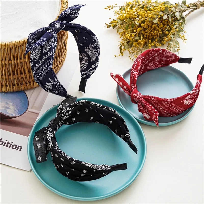 

Rabbit Ears Wide Headband Female Bundle Hair Pressure Hairband Printed Knotted Fabric Hair Band Women Hair Accessories