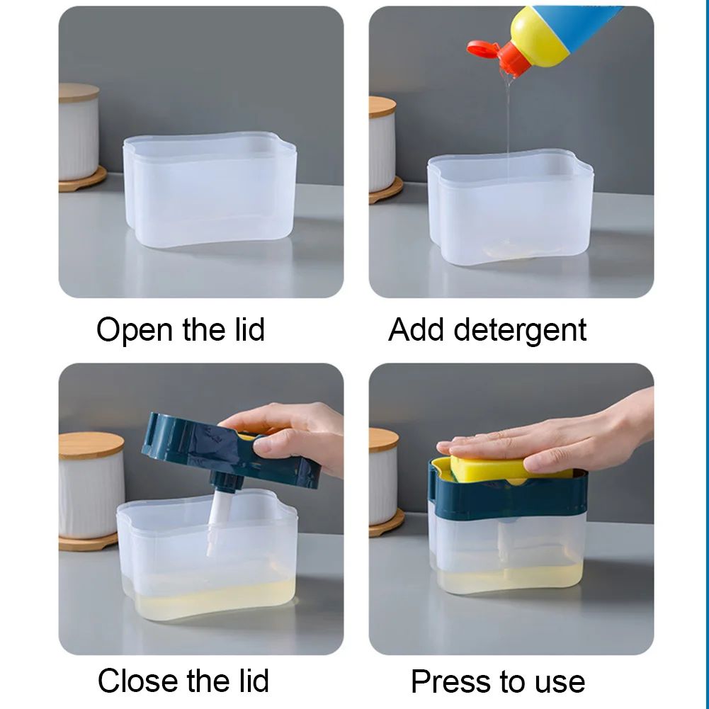 

Kitchen Soap Dishwashing Detergent Press Dispenser Liquid Detergent Container Box Sponge Rack with Sponge Holder Cleaning Pads