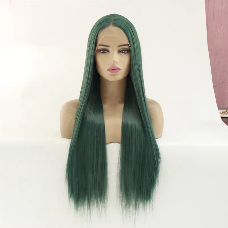 

Synthetic Lace Front Wig 26 Inches Deep Part Long Straight Wigs Dark Green Cosplay Wigs Synthetic Lace Wig for Black Women