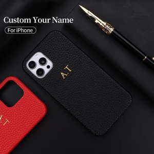 personalization custom initial name pebble grain leather phone cover for iphone 12 11 13 pro x xr xs max 78 plus diy phone case free global shipping
