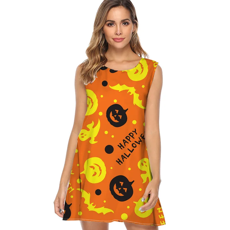 

Cute monsters 2019 Dress Women New Style Print Casual Chiffon Dress Sleeveless O neck Mini women Summer fashion Dresses