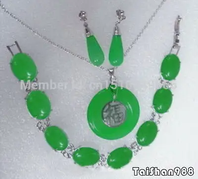 

Hot sale Green stone Fortune Earrings Pendant Necklace Bracelet Set
