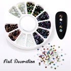 Стразы для дизайна ногтей, 1 коробка, разноцветные блестящие кристаллы, 3D украшения для ногтей, аксессуары для ногтей в колесе