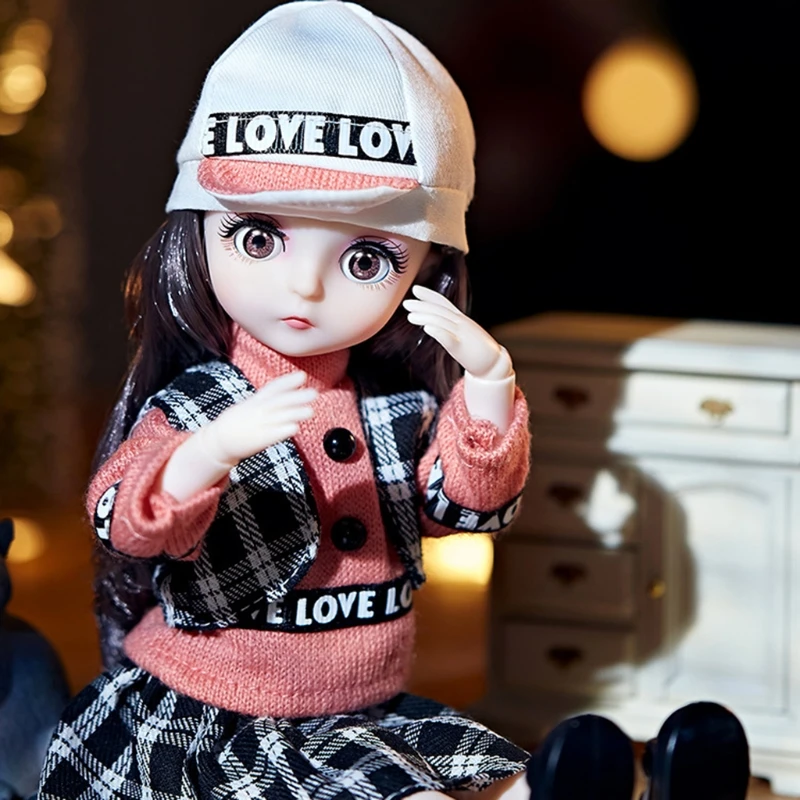 

Movable Joints Doll 30cm Makeup Dress Up Cute Brown Blue Eyeball Dolls with Fashion Dress for Girls Toy