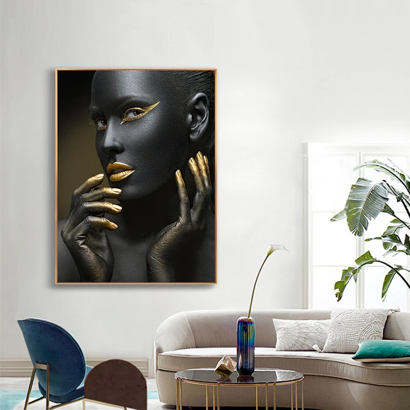 

Картина маслом на холсте Черно-Золотая Обнаженная Африканская женщина постеры и принты Скандинавская Настенная картина для гостиной