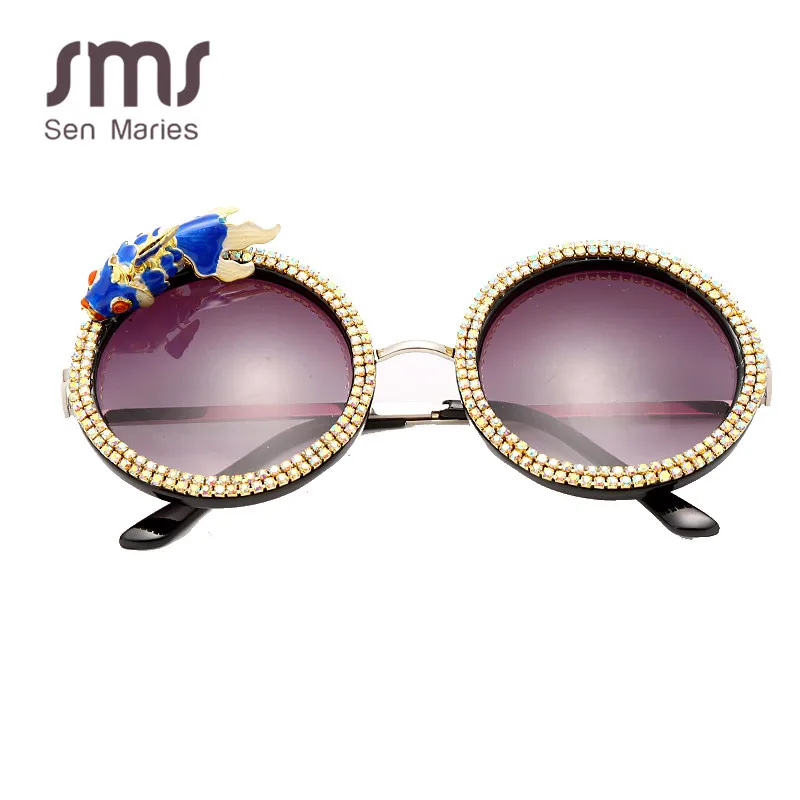 Винтажные круглые солнцезащитные очки со стразами женские модные Стразы в стиле