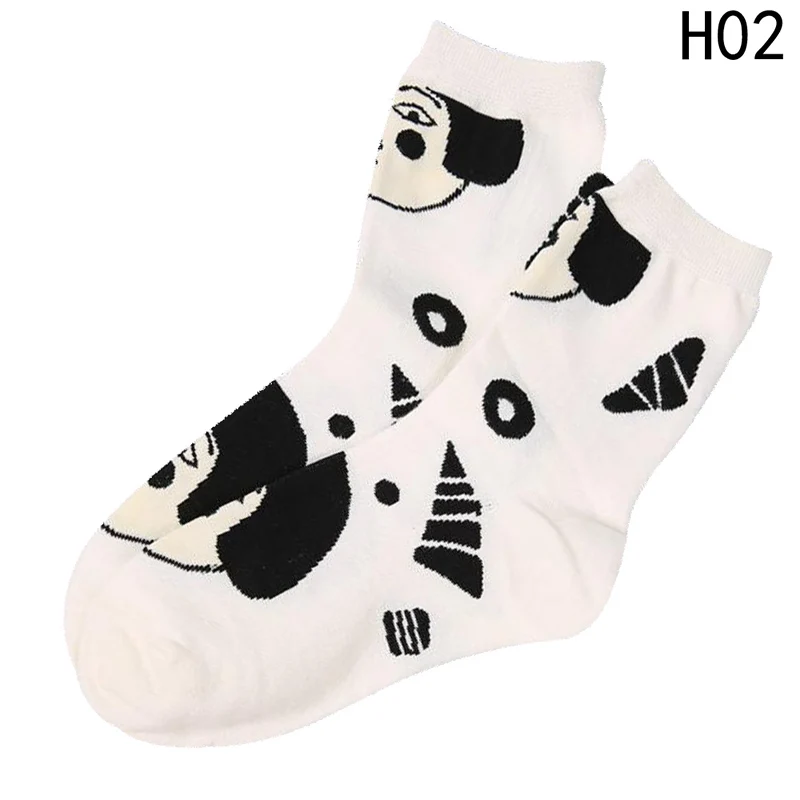 

Japanese Black And White Character Series Middle Tube Socks Funny Street Style Casual Geometry Dots Stripes Plaid Novelty Socks