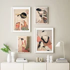 Картина на холсте с изображением гейши, Модульная картина в скандинавском стиле с изображением Восточного стиля в винтажном стиле, постеры для украшения дома
