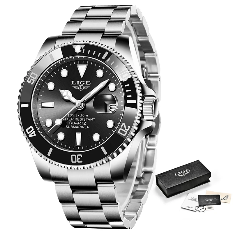 

LIGE Top Brand Luxury Fashion New Men Watch 30ATM Waterproof Date Clock Male Sport Watch Men Quartz Wristwatch Relogio Masculino