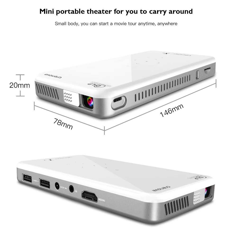 CRENOVA 2019 новейший мини DLP проектор X2 с Android 7 1 WIFI Bluetooth (2 ГБ + 16 ГБ) поддержка 4K