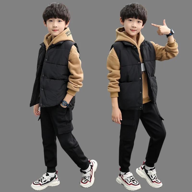 

Winter Casual Warm Sports Children Set Kids 3-Piece Clothes Sets Baby Boys Waistcoat+Hoodie+Pant Student For 4-14 Years Old