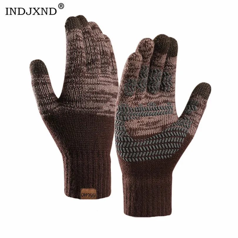 

Зимние женские и мужские вязаные перчатки INDJXND, Осенние теплые перчатки с утолщенной подкладкой, варежки с пальцами, уличные лыжные комбини...