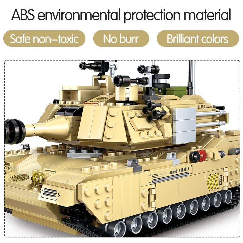 Военные строительные блоки Abrams Main Battle Tank 929 шт. совместимые WW2 M1A2 фигурки кубики