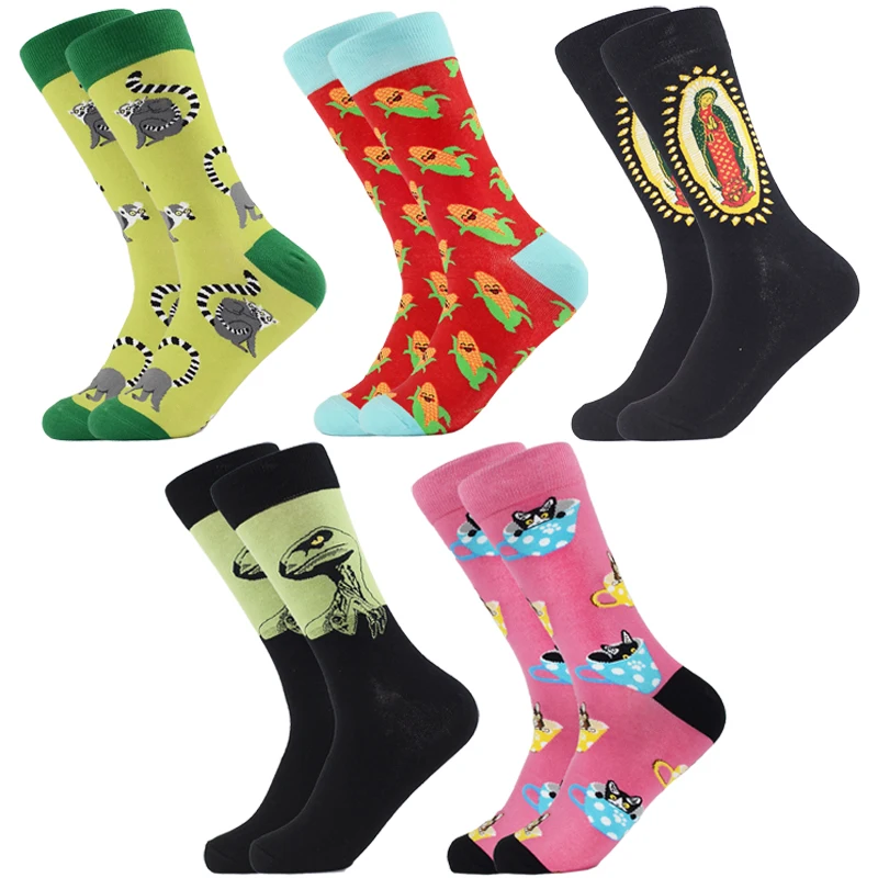 

Модные мужские носки Харадзюку повседневные цветные чесаные хлопковые теплые дышащие парные длинные носки для женщин счастливые свадебны...