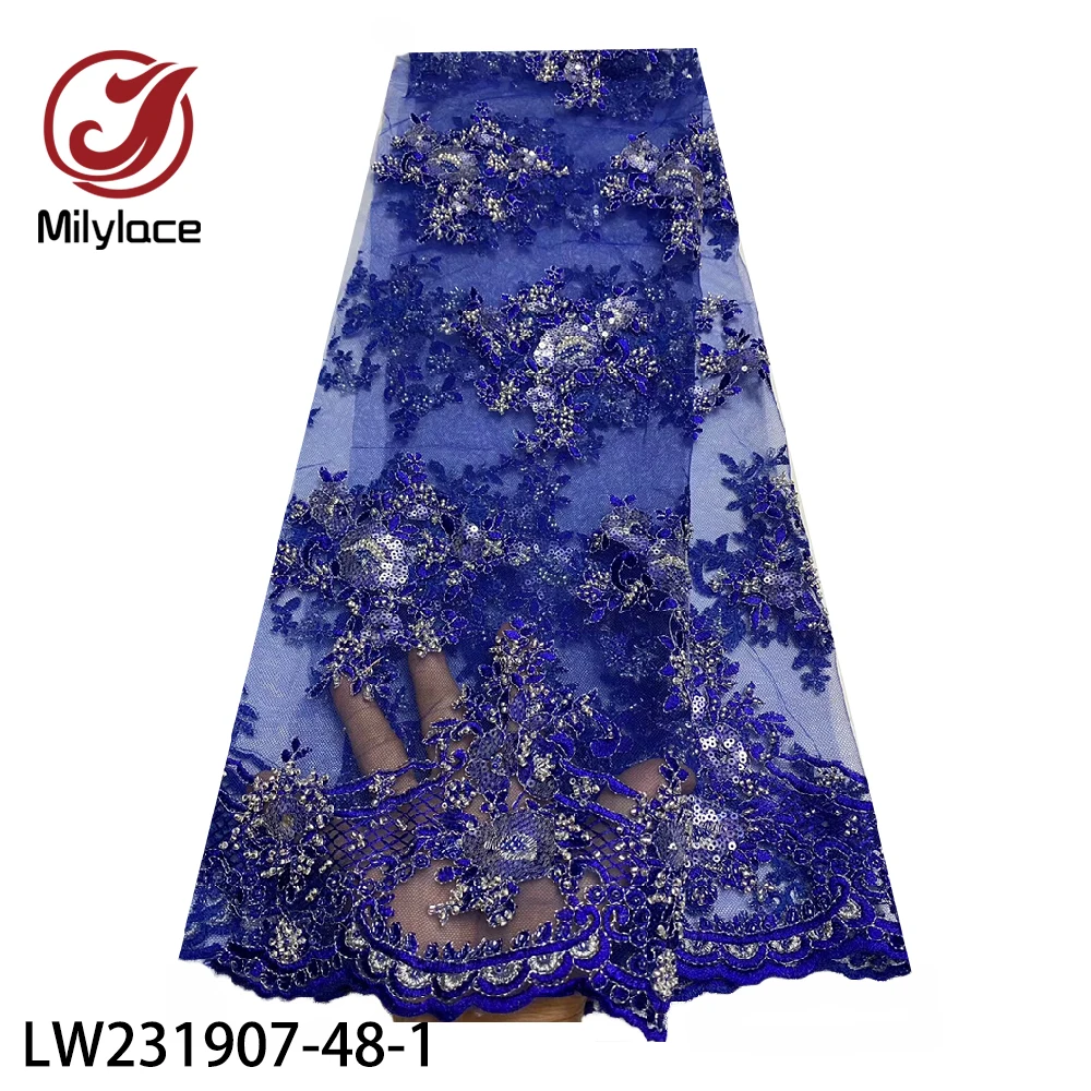 

Milylace 2020 High Class Blue Color Lace Heavy Handmade Beaded Lace with Sequin for Elegant Lady Dress LW231907-48