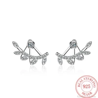 wholesale luxury 925 sterling silver zircon earrings whirl leaf cymbiform stud earring fashion women wedding fine jewelry gift