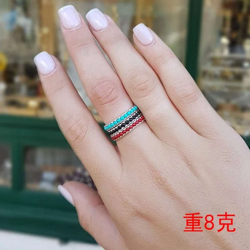

2023cute Woman Rings Korean Fashion Gothic Accessories Red Black Blue Beads Simple Ring Set Gold Jewelry Engagement Wedding Ring